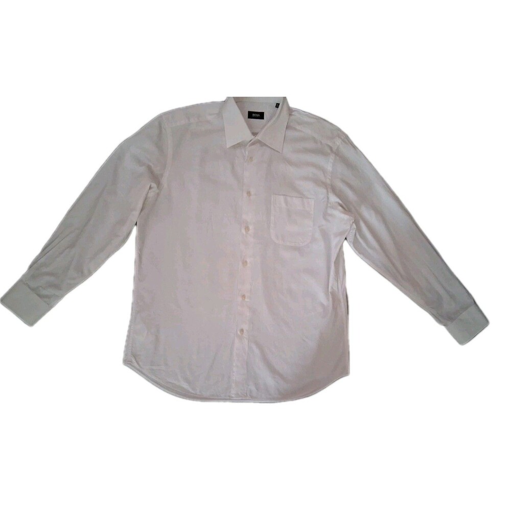 BOSS Button-down Dress Shirt Men White ,texture  L - 16 1/2,  34/35